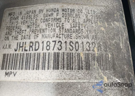 2001 Honda Cr-V Special Edition z USA, uszkodzony, nr VIN JHLRD18731S013269